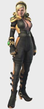  1girl 3d blonde_hair bodysuit breasts falcoon female_focus full_body kof:_maximum_impact large_breasts lien_neville official_art snk solo the_king_of_fighters unzipped 
