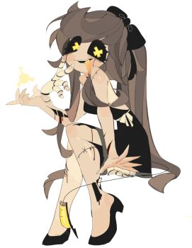  1girl armband black_bow black_dress bow collared_suit cyn_(murder_drones) dress extra_hands frilled_vest frills glove_cuffs grey_tongue highres humanoid_robot lace-trimmed_headwear lace_trim long_hair looking_at_viewer low-tied_sidelocks mechanical_arms mechanical_head murder_drones open_mouth orange_armband puffy_short_sleeves puffy_sleeves robot short_sleeves sidelocks simple_background small_pupils smile solo usa37107692 vest yellow_eyes 