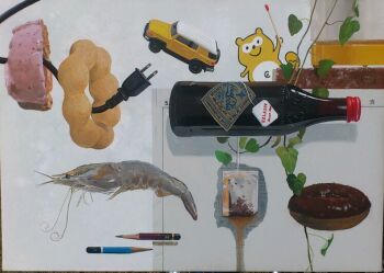  audio_jack bear bottle coca-cola donut floating floating_object food leaf matches no_humans pencil pencil1205 plant shadow shrimp simple_background soda soda_bottle still_life tagme teabag toy_car vines white_background 