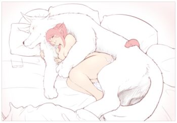 1girl aftersex animal_ears warrior_of_light_(ff14) bestiality blush cat_tail completely_nude cum djayo closed_eyes unworn_eyewear final_fantasy final_fantasy_xiv happy_sex hug lying miqo'te nude on_bed pillow ponytail red_hair sketch spooning tail hugging_tail werewolf rating:Explicit score:255 user:danbooru