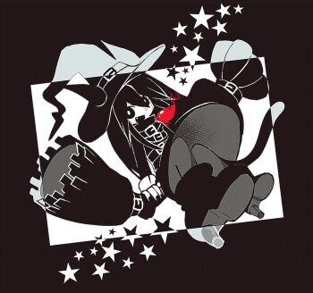  1girl animal_ears belt black_belt black_boots black_dress black_hair black_hat black_nails boots bright_pupils broom broom_riding cat_ears cat_tail chlomaki_(funamusea) colored_skin commentary dot_nose dress fang funamusea grey_thighhighs hat in_cube lobco_(funamusea) lobster long_hair looking_at_viewer oounabara_to_wadanohara open_mouth smile star_(symbol) tail thighhighs untranslatable_commentary uoyevolidsp white_pupils white_skin witch_hat 