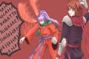  arc_(arc_the_lad) arc_the_lad arc_the_lad_i armor brown_hair headband japanese_clothes kukuru_(arc_the_lad) long_hair ponytail purple_hair short_hair zutten 