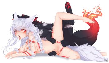  ahegao ahoge animal_ear_fluff animal_ears animal_penis barefoot bestiality blush body_markings braid breasts commentary completely_nude cropped_legs crossed_bangs deep_penetration dog dog_ears dog_girl dog_penis dog_tail english_commentary facial_mark fang fire flame-tipped_tail hair_between_eyes heart heart_in_eye hetero highres kukseleg large_breasts leg_up low_twin_braids lying mole mole_under_eye navel nipples nose_blush nude on_side open_mouth original penis pussy_juice red_eyes saliva sex sex_from_behind sidelocks signature simple_background skin_fang spooning sweat symbol_in_eye tail testicles tongue tongue_out trembling twin_braids vaginal white_background white_hair 