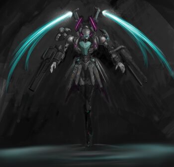  dark floating hatsune_miku highres long_hair mecha mechanization ripu robot very_long_hair vocaloid  rating:Sensitive score:3 user:danbooru
