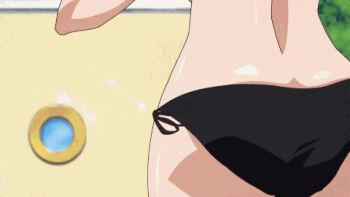  1girl aliasing animated animated_gif anime_screenshot ass bikini black_hair breasts cleavage floral_print large_breasts long_hair lowres navel nico_robin non-web_source one_piece one_piece_special:_episode_0 shirt side-tie_bikini_bottom swimsuit tagme tied_shirt underboob volleyball  rating:Sensitive score:83 user:Kyuubi_Killer