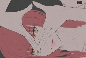  1girl absurdres alternate_hairstyle black_background chainsaw_man eyelashes female_focus highres lips looking_at_viewer makima_(chainsaw_man) medium_hair nude pink_hair saucybrtt solo yellow_eyes  rating:General score:1 user:TickTack