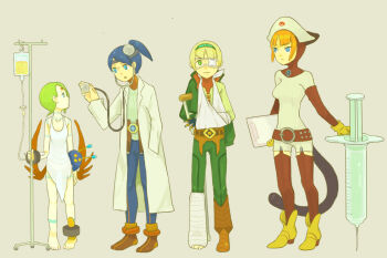  100000_(artist) 2girls bad_id bad_pixiv_id blue_eyes bosch_1/64 breasts breath_of_fire breath_of_fire_v brown_hair capcom closed_mouth commentary_request dress facial_mark full-body_tattoo gloves green_hair hat jewelry lin_(breath_of_fire) multiple_boys multiple_girls nina_(breath_of_fire_v) open_mouth panties red_wings ryu_(breath_of_fire_v) see-through_clothes short_hair simple_background smile tail tattoo thighhighs underwear white_dress white_panties wings 