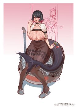  alexandrina_sebastiane corin_wickes ellen_joe ellen_joe_(on_campus) fish_tail guitar instrument inverted_nipples liuskin nipples saliva saliva_trail shark_plushy shark_tail sharp_teeth tagme tail teeth zenless_zone_zero 