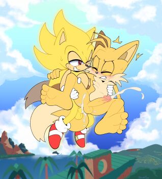  2boys anal barefoot blue_eyes blue_sky clothed_male_nude_male cum cum_in_ass erection fang flying fox_boy furry furry_male gloves hedgehog multiple_boys nude ocean one_eye_closed open_mouth orgasm outdoors red_eyes senshionart sex sex_from_behind shoes shota sky smile soles sonic_(series) sonic_the_hedgehog super_sonic sweat tail tails_(sonic) toe-scrunch toes tree wink yaoi 