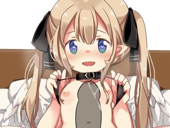  1boy 1girl angel angel_wings ariel_(oukoku_no_shugo_tenshi) bed_sheet belt_collar black_collar black_ribbon blue_eyes blush breasts brown_hair collar feathered_wings game_cg hair_between_eyes hair_ribbon heart heart_in_eye hikaru_(sgst) large_variant_set long_hair looking_at_penis lying non-web_source nude on_bed open_mouth oukoku_no_shugo_tenshi penis pillow pointy_ears precum ribbon see-through_body sidelocks simple_background small_breasts smile symbol_in_eye tareme torogao transparent_background twintails upper_body variant_set very_long_hair white_wings wings 