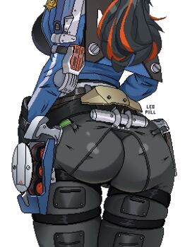 1girl artist_name ass ass_focus belt black_belt black_gloves black_hair black_pants black_vest blue_jacket breasts commentary gloves handlebar high-waist_pants highres holster jacket large_breasts leopxl long_hair long_sleeves lower_body multicolored_hair open_clothes open_jacket pants pixel_art police police_uniform policewoman ponytail red_hair shoulder_holster solo streaked_hair thigh_holster tight_clothes tight_pants vest zenless_zone_zero zhu_yuan rating:Sensitive score:61 user:danbooru