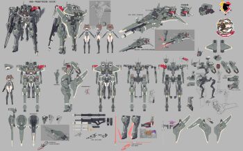  absurdres aircraft airplane ass commentary_request dragoner_(starward) energy_weapon fighter_jet flight_suit groin highres leotard m1_bazooka mecha mecha_musume mechanical_legs military_vehicle nekomater2 reference_sheet robot rocket_launcher spatz-eins_(starward) starward thighs thrusters twintails weapon 
