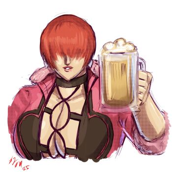 1girl breasts cleavage cleavage_cutout clothing_cutout female_focus huge_breasts jacket large_breasts long_hair red_hair shermie_(kof) taurence_bell the_king_of_fighters