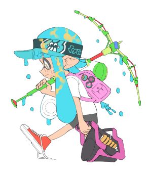  badge bag_charm baseball_cap button_badge charm_(object) chomoran commentary_request crying dripping full_body hat inkling nintendo sad shoes simple_background sneakers solo splatoon_(series) splatoon_2 untied_shoelaces wet white_background 
