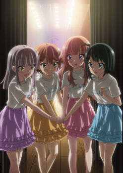  4girls ahoge asymmetrical_hair cue! highres key_visual miniskirt multiple_girls official_art ponytail promotional_art skirt tagme  rating:General score:6 user:DocWatson