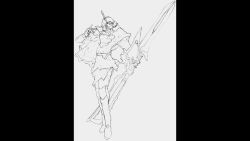  1boy animated graphite_(medium) highres holding holding_weapon kotobuki_tsukasa_(style) lineart monochrome oobari_masami_(style) original pencil sicklebx sketch solo tagme toushinden traditional_media video weapon  rating:General score:0 user:sicklebx