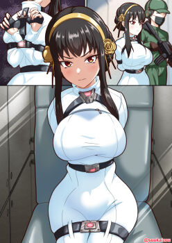  1girl absurdres arms_behind_back bdsm bondage bound bound_arms bound_legs bound_wrists highres oyu_(suukaizou) restrained spy_x_family straitjacket yor_briar  rating:Questionable score:26 user:danbooru