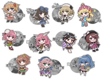  6+girls :d :o american_flag_dress american_flag_legwear apron arrow_print ascot bandaged_arm bandages barefoot bell black_bow black_bowtie black_cloak black_dress black_hair black_hat black_shoes black_tabard blonde_hair blue_apron blue_dress blue_eyes blue_hair blue_hat blue_horns blue_ribbon blue_shirt blunt_bangs blunt_ends blunt_sidelocks blush book boots bow bowtie brown_boots brown_eyes brown_hair bun_cover cellphone chain character_name checkered_clothes checkered_kimono chibi chibi_only cloak closed_mouth clownpiece commentary_request cone_horns crescent_print cuffs double_bun dress drill_hair fairy_wings fang forbidden_scrollery foul_detective_satori frilled_dress frilled_ribbon frilled_skirt frills frown full_body ghost_tail glasses green_eyes green_skirt hair_bell hair_bun hair_ornament hair_ribbon hand_up hat hat_bow highres holding holding_book holding_phone holding_torch holding_towel horns ibaraki_douji_(touhou) ibaraki_kasen impossible_spell_card index_finger_raised japanese_clothes jester_cap kijin_seija kimono long_hair long_sleeves looking_at_viewer lotus_eaters luna_child mirei_(miirei) miyadeguchi_mizuchi motoori_kosuzu multicolored_dress multicolored_hair multiple_girls neck_ruff neckerchief no_shoes okunoda_miyoi open_book open_mouth orange_hair orb outline pantyhose phone pink_eyes pink_hair pink_hat plaid_clothes plaid_skirt plaid_socks plaid_vest pleated_skirt polka_dot_headwear ponytail print_dress puffy_short_sleeves puffy_sleeves purple-framed_eyewear purple_neckerchief purple_skirt purple_vest red_dress red_eyes red_hair red_shoes red_skirt red_tabard ribbon semi-rimless_eyewear shackles sharp_teeth shirt shoes short_hair short_sleeves sidelocks skirt skirt_set skull_hair_ornament sleeveless sleeveless_dress small_horns smartphone smile socks star_(symbol) star_print star_sapphire streaked_hair striped_clothes striped_shirt striped_skirt sunny_milk tabard teeth tongue tongue_out torch touhou touhou_sangetsusei towel translated two-sided_cloak two-sided_fabric two_side_up usami_sumireko v-shaped_eyebrows vest violet_detector whale_hat white_boots white_bow white_dress white_hair white_hat white_headdress white_shirt white_socks wild_and_horned_hermit wings yellow_apron yellow_ascot 