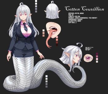  1girl breasts cotton_(snake_in_the_office) lamia large_breasts long_tongue monster_girl pointy_ears sharp_teeth tagme teeth tongue tongue_out tony_kuusisto 