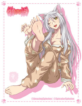  absurdres animal_ears bakemonogatari barefoot black_hanekawa cat_ears cat_girl claw_pose hanekawa_tsubasa highres legs monogatari_(series) nekomata non-web_source sexually_suggestive sexy_or_cute? soles white_hair 