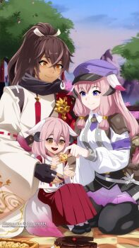  absurdres commentary couple dannex009 eating english_commentary family family_bonding highres hina_(rune_factory) if_they_mated picnic rune_factory rune_factory:_guardians_of_azuma sayo_(rune_factory) subaru_(rune_factory) 