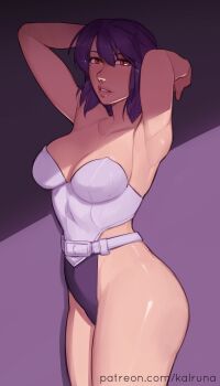  1girl ghost_in_the_shell highleg highleg_leotard kalruna kusanagi_motoko leotard purple_hair thighs 