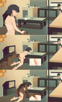 1girl ass bestiality black_hair dog doggystyle highres original sex sex_from_behind short_hair rating:Explicit score:196 user:DoctorWasabi