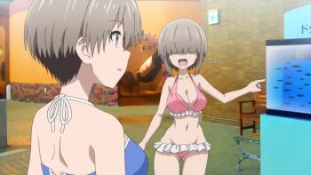  3boys 4girls animated bikini breasts cleavage family fang father_and_daughter feet_in_water fish grey_hair hair_over_eyes husband_and_wife large_breasts laughing mother_and_daughter multiple_boys multiple_girls short_hair siblings sisters sitting sound swimsuit tagme uzaki-chan_wa_asobitai! uzaki_fujio uzaki_hana uzaki_tsuki uzaki_yanagi video water 