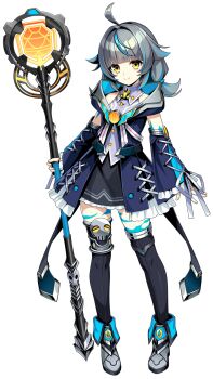  1girl black_skirt black_thighhighs detached_sleeves duel_masters duel_masters_play's frilled_skirt frilled_sleeves frills highres hime_cut holding holding_staff long_hair magical_girl multicolored_hair official_art shoes skirt smile staff thighhighs third-party_source vivi_(duel_masters_play's) vivi_(magical_girl)_(duel_masters_play's) wide_sleeves yellow_eyes 