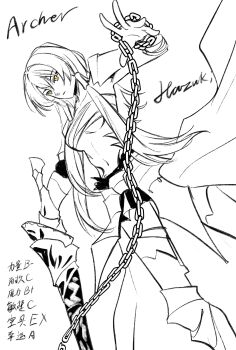  1girl absurdres bang_dream! bang_dream!_it's_mygo!!!!! breasts chain chest_sarashi chinese_commentary chinese_text commentary_request fate_(series) greyscale hero45439083942 highres medium_hair midriff monochrome navel original sarashi solo spot_color togawa_hazuki translation_request underboob yellow_eyes 