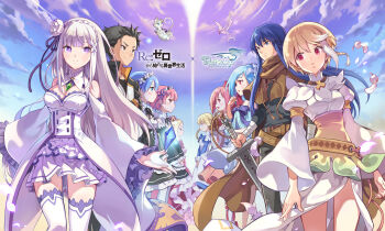  2boys 6+girls anais_del_caril apron archived_source argyle_belt argyle_clothes arm_wrap armlet artist_request asymmetrical_bangs beatrice_(re:zero) belt belt_buckle benya_(tales_weaver) bird black_bow black_corset black_hair black_hairband black_pants black_ribbon black_shirt black_skirt black_sleeves blonde_hair blue_bow blue_eyes blue_hair blue_shirt blue_sky blue_sleeves blunt_bangs blush boots boris_jinneman bow braid breasts brown_belt brown_boots brown_cape buckle cape capelet choker closed_mouth coat coat_bow collared_capelet collared_jacket collared_shirt copyright_name corset cowboy_shot crew_neck cross-laced_capelet cross-laced_clothes crossed_arms crossed_belts crossover crown crown_braid detached_collar detached_sleeves dove dress dress_bow emilia_(re:zero) eyelashes floating_gem flower frilled_sleeves frills gem gold_armlet green_gem grey_eyes grey_fur hair_between_eyes hair_bow hair_flower hair_ornament hair_ribbon hairband high_collar highres holding holding_stuffed_toy holding_sword holding_weapon isolestie_(children_of_the_rune) jacket jewelry juliet_sleeves kneehighs lace-trimmed_apron lace-trimmed_collar lace_trim layered_dress layered_skirt layered_sleeves legs_apart lily_(flower) logo long_dress long_hair long_sidelocks long_sleeves looking_at_another looking_to_the_side loose_belt low-braided_long_hair low-tied_long_hair maid maid_apron medium_breasts medium_dress mini_crown multiple_boys multiple_girls narrow_waist natsuki_subaru nexon nose_blush official_art open_hand open_mouth pants pelvic_curtain pink_dress pink_eyes pink_hair pleated_skirt puck_(re:zero) puffy_sleeves purple_eyes purple_ribbon ram_(re:zero) re:zero_kara_hajimeru_isekai_seikatsu red_bow red_capelet red_eyes rem_(re:zero) ribbon ribbon-trimmed_socks ribbon_trim second-party_source shirt shirt_bow shoes short_over_long_sleeves short_sleeves siblings sidelocks simple_background single_braid single_hair_streak sisters skirt sky sleeve_bow sleeve_cuffs smile socks split_mouth standing straight_hair strapless strapless_shirt stuffed_animal stuffed_toy sword sword_knot t-shirt tales_weaver tassel teddy_bear thighhighs three-quarter_sleeves tichiel_juspian tilted_headwear track_jacket turtleneck turtleneck_capelet twin_braids twins two-sided_fabric two-sided_jacket two-tone_fur underbust very_long_hair weapon white_bow white_choker white_coat white_dress white_flower white_fur white_hair white_jacket white_lily white_shoes white_skirt white_sleeves white_socks white_thighhighs wide_sleeves yellow_eyes 