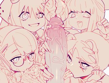 2girls 3boys alchemy_stars animal_ears artificial_vagina bisexual_male bright_pupils cooperative_fellatio crazy_eyes cum cum_on_body cum_on_hands cupping_hands dian_(alchemy_stars) erection evil_smile fake_animal_ears fellatio glasses group_sex hairband highres hitobashira_(1746164306) huge_penis kara_(alchemy_stars) licking licking_penis looking_at_viewer mole mole_under_eye multiple_boys multiple_girls niel_(alchemy_stars) open_mouth oral own_hands_together penis penis_grab pierre_(alchemy_stars) pov ringed_eyes sex_toy smile teamwork_(sexual) tongue tongue_out uncensored veins veiny_penis rating:Explicit score:270 user:danbooru