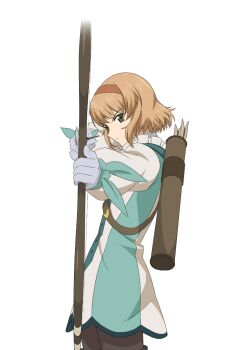  1girl aiming aiming_at_viewer artist_request blonde_hair bow_(weapon) breasts brown_hairband brown_pantyhose closed_mouth commentary cowboy_shot drawing_bow from_side game_cg gloves green_eyes hairband holding holding_bow_(weapon) holding_weapon looking_at_viewer natalia_luzu_kimlasca_lanvaldear official_art pantyhose quiver short_hair solo standing tales_of_(series) tales_of_asteria tales_of_the_abyss third-party_source transparent_background weapon white_gloves 