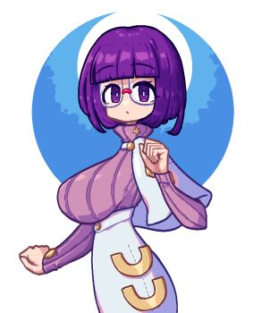  1girl alpha_transparency blunt_bangs bob_cut buttons capelet cosplay from_side glasses high-waist_skirt long_sleeves medium_skirt nintendo pencil_skirt pokemon pokemon_bw purpienamako purple_hair ribbed_sweater rimless_eyewear round_eyewear shauntal_(pokemon) short_hair skirt solo sweater turtleneck turtleneck_sweater white_capelet white_skirt wicke_(pokemon) wicke_(pokemon)_(cosplay) 