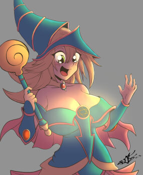  1girl bad_tag bare_shoulders blonde_hair blue_dress blue_hat blush blush_stickers breasts brooch cleavage dark_magician_girl dress duel_monster file gauntlets glowing gold_necklace green_eyes grey_background hat highres huge_breasts jewelry lips long_hair magical_girl magician messy_hair monochrome navel necklace neckline open_mouth pink_lips pink_skirt pink_trim risque_studio ruby ruby_necklace scepter sketch skirt smile spikey_hair teeth thick_thighs thighs third-party_edit tongue top_hat very_long_hair wand witch yellow_trim yu-gi-oh! yu-gi-oh!_duel_monsters 