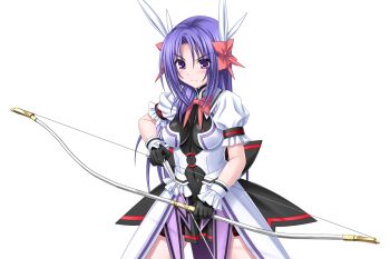  1girl arrow_(projectile) black_gloves blush bow bow_(weapon) breasts game_cg gloves hair_bow hair_ribbon higuchi_isami holding holding_bow_(weapon) holding_weapon large_variant_set long_hair magical_girl mahou_shoujo_sae medium_breasts murakami_shizuru non-web_source official_art purple_eyes purple_hair ribbon solo transparent_background variant_set weapon 