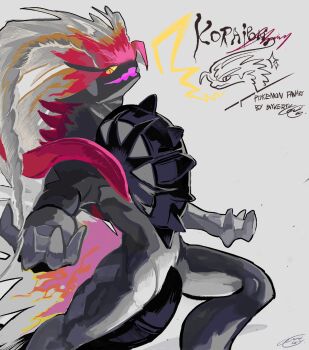 1other alternate_color artist_name black_skin character_name colored_sclera colored_skin english_text fangs furry grey_background grey_hair grey_skin koraidon long_hair looking_at_viewer multicolored_hair multicolored_skin nintendo open_mouth orange_eyes other_focus pokemon pokemon_(creature) red_hair shiny_pokemon signature simple_background skin_fangs slit_pupils solo twitter_username two-tone_skin yellow_sclera yueryu_(taroyuer2)