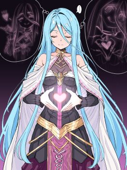  ... 1girl :q ^_^ bare_shoulders black_dress blue_hair breasts closed_eyes closed_mouth collarbone commentary_request dress eiyuu_densetsu eyelashes grandmaster_(eiyuu_densetsu) hair_between_eyes heart heart_hands highres kai_no_kiseki kuny kuro_no_kiseki_(series) long_hair medium_breasts multiple_views sen_no_kiseki sen_no_kiseki_(series) sen_no_kiseki_iv smile snake_print speech_bubble spoken_ellipsis standing thought_bubble tongue tongue_out very_long_hair 