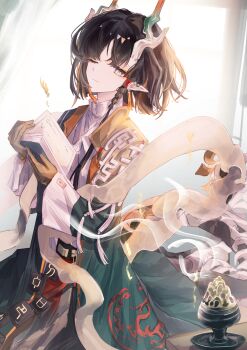  1girl absurdres animal_ears arknights artist_request chinese_commentary commentary_request dragon_girl dragon_horns dragon_tail highres horns jie_(arknights) long_hair looking_at_viewer solo tail 