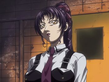 00s 1girl 2002 animated animated_gif basement bible_black bible_black_gaiden breasts drill_hair drill_ponytail hair_ribbon kozono_nami lipstick makeup necktie night ponytail purple_hair ribbon ritual school_uniform shirt smile suspenders tagme white_shirt