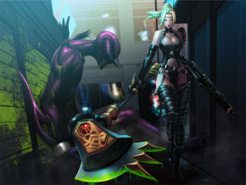  1girl axe blonde_hair blood breasts death gun hammer large_breasts legs long_legs mark_henry_bustamante monster ninja_gaiden ninja_gaiden_2_(xbox) ninja_gaiden_sigma ninja_gaiden_sigma_2 rachel_(ninja_gaiden) thighs weapon 