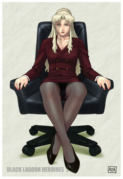 00s 1girl azasuke balalaika_(black_lagoon) belted belted_dress black_lagoon black_panties black_pantyhose black_shoes blonde_hair breasts burn_scar business_suit chair clasped_dress cleavage crossed_legs crotch_seam dress female_focus formal_clothes full_body green_eyes high_heels highres jacket large_breasts long_hair long_sleeves mole mole_under_eye office_chair panties panties_under_pantyhose pantyhose pantyshot pencil_skirt scar scar_across_eye scar_on_face serious shoes sitting skirt skirt_suit solo suit swivel_chair tight_clothes tight_dress underwear upskirt rating:Questionable score:67 user:danbooru