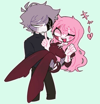  ! +++ 1boy 1girl ;d antenna_hair belt black_sweater blank_eyes blush boots breasts brown_boots brown_dress carrying carrying_person clenched_hand closed_mouth collared_shirt colored_skin commentary_request cropped_legs cxolzayti1bx36l double-parted_bangs dress eye_contact eyepatch friday_night_funkin' frilled_sleeves frills frown full_body green_background grey_hair hair_between_eyes hand_on_another's_chin hands_up heart high_heel_boots high_heels index_finger_raised jitome knees_together_feet_apart layered_sleeves long_hair long_sleeves looking_at_another medium_breasts no_nose one_eye_closed one_eye_covered open_mouth outline pink_belt pink_hair princess_carry puffy_long_sleeves puffy_short_sleeves puffy_sleeves ruvyzvat_(friday_night_funkin') sarvente_(friday_night_funkin') shirt short_dress short_hair short_over_long_sleeves short_sleeves simple_background sleeve_cuffs smile standing sweater swept_bangs tareme teeth thigh_boots tongue turtleneck turtleneck_sweater upper_teeth_only very_long_hair white_outline white_shirt white_skin 