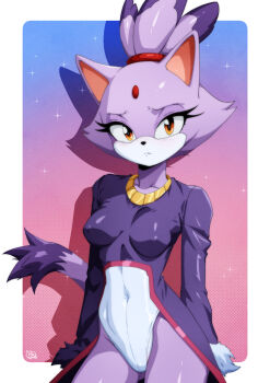  1990s_(style) 1girl adapted_costume animal_ears animal_nose arms_at_sides artist_name blaze_the_cat blush body_fur breasts cat_ears cat_girl cat_tail closed_mouth coat colored_tips covered_erect_nipples covered_navel cowboy_shot drop_shadow female_focus forehead_jewel furry furry_female gem gradient_background gravydood hair_tie leotard leotard_under_clothes light_blush looking_at_viewer medium_breasts multicolored_hair nose_blush orange_eyes pink_background pink_trim purple_coat purple_fur purple_hair red_gem retro_artstyle shiny_clothes short_hair signature simple_background solo sonic_(series) sparkle split_mouth standing tail topknot two-tone_fur white_fur white_leotard  rating:Sensitive score:0 user:AngryZapdos