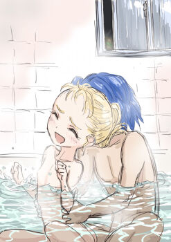  1boy 1girl age_difference bath blonde_hair blue_hair chrono_(series) chrono_cross closed_eyes couple flat_chest loli marcy_(chrono_cross) mixed-sex_bathing nude open_window s-a-murai serge_(chrono_cross) shared_bathing tagme tickling voyeurism when_you_see_it window  rating:Questionable score:63 user:Submariner