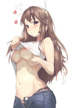 ashigara_(kancolle) bbr_(pixiv18012477) blush breasts brown_hair highres kantai_collection nipples panties underboob underwear rating:Explicit score:44 user:firstlastmclast2