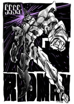  1boy acceptor armor clenched_hand clenched_hands dated english_text full_body gauntlets giant gridman_(character) gridman_(ssss) gridman_universe highres imaishi_hiroyuki male_focus mecha multicolored_text no_pupils official_art robot shoulder_armor ssss.gridman tokusatsu white_background 