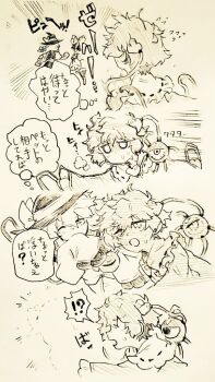  !? 4girls bow braid closed_eyes collared_shirt commentary_request eyeball flying_sweatdrops frilled_bow frilled_shirt_collar frilled_sleeves frills hair_bow hair_ornament hakurei_reimu hat hat_bow heart heart_hair_ornament kirisame_marisa komeiji_koishi komeiji_satori long_sleeves menotama multi-source_commentary multiple_girls open_mouth ribbon-trimmed_collar ribbon_trim shirt siblings side_braid single_braid sisters sleeves_past_fingers sleeves_past_wrists speech_bubble spoken_interrobang sweat third_eye thought_bubble touhou traditional_media translation_request wide_sleeves witch_hat 