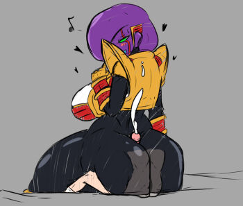  1boy 1girl ass blush breasts buttjob cum green_eyes heart highres musical_note penis  rating:Explicit score:11 user:paul_stone