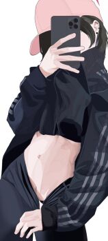  1girl clothes_pull midriff navel pants pants_pull piercing sweater tadenuma_(wsyn2743) tagme 